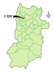 奈良県全体の地図に三宅町の位置を示している