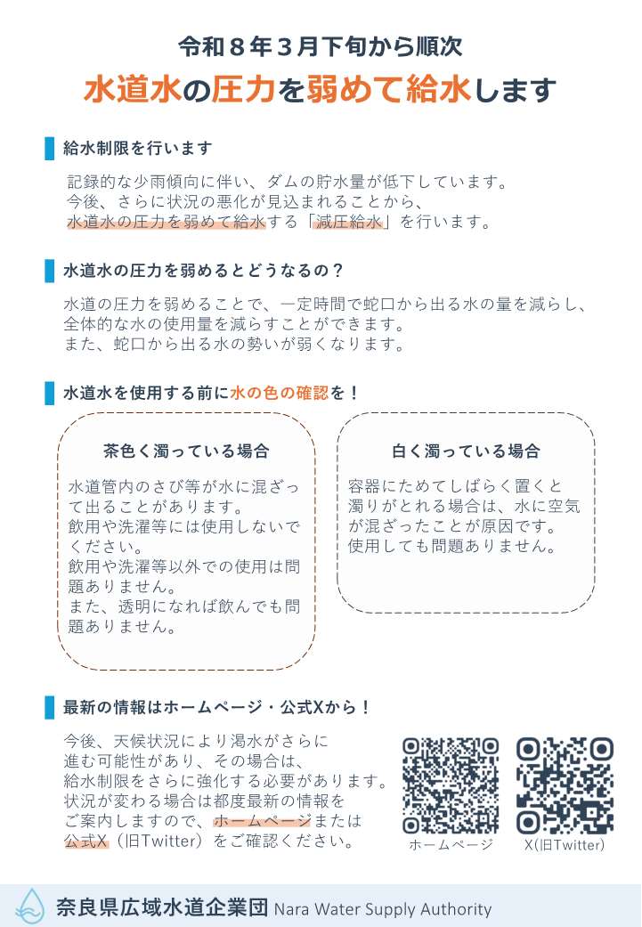 水道水の圧力を弱めて給水します